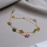 Double-Layer Bracelet With Rainbow Tourmalines Inlaid