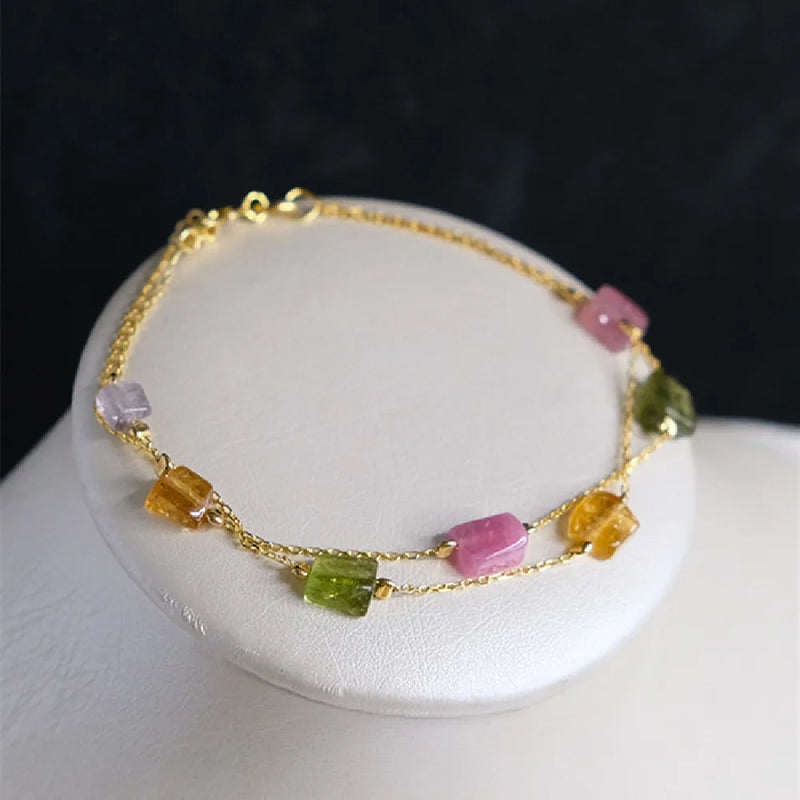 Double-Layer Bracelet With Rainbow Tourmalines Inlaid