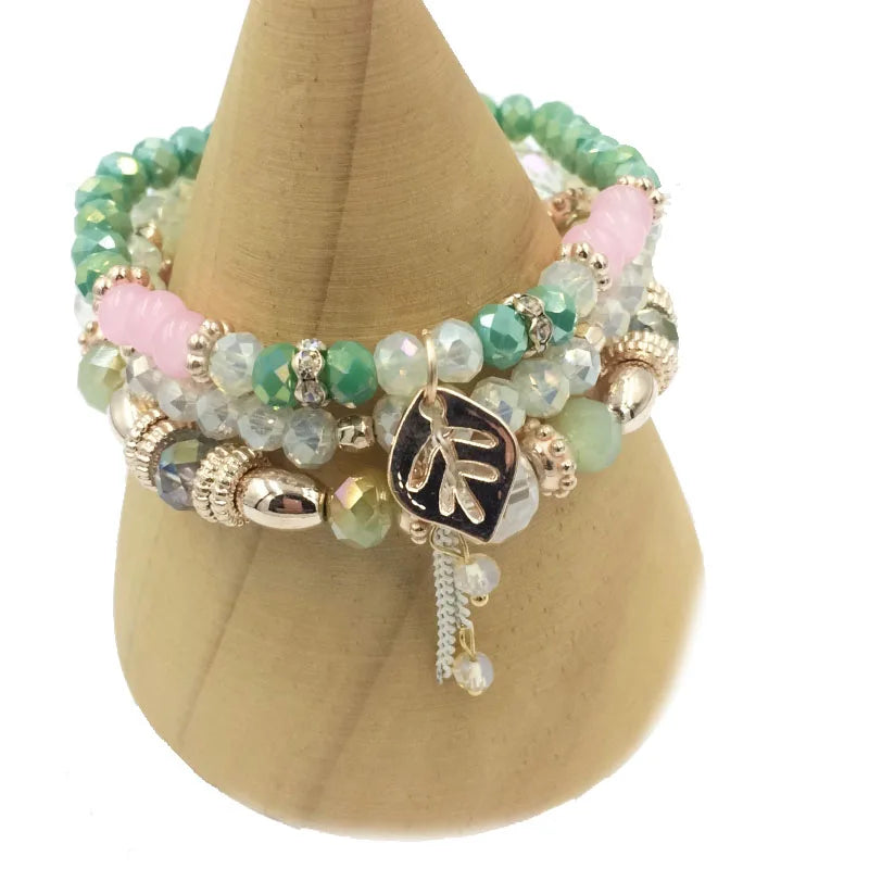 Wrap Friendship Couple Stone Leaves Charm Bead Bracelets Set Femme