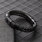 Men's Braided Leather Bracelet with Magnet Buckle