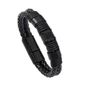 Men's Braided Leather Bracelet with Magnet Buckle