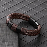 Men's Braided Leather Bracelet with Magnet Buckle