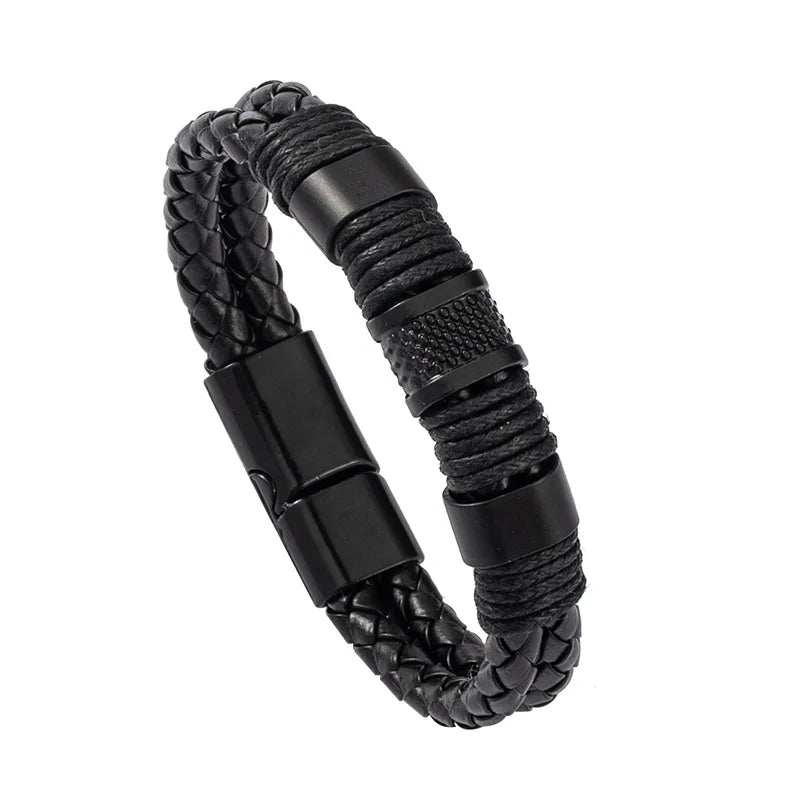 Men's Braided Leather Bracelet with Magnet Buckle