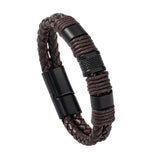Men's Braided Leather Bracelet with Magnet Buckle