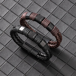 Men's Braided Leather Bracelet with Magnet Buckle