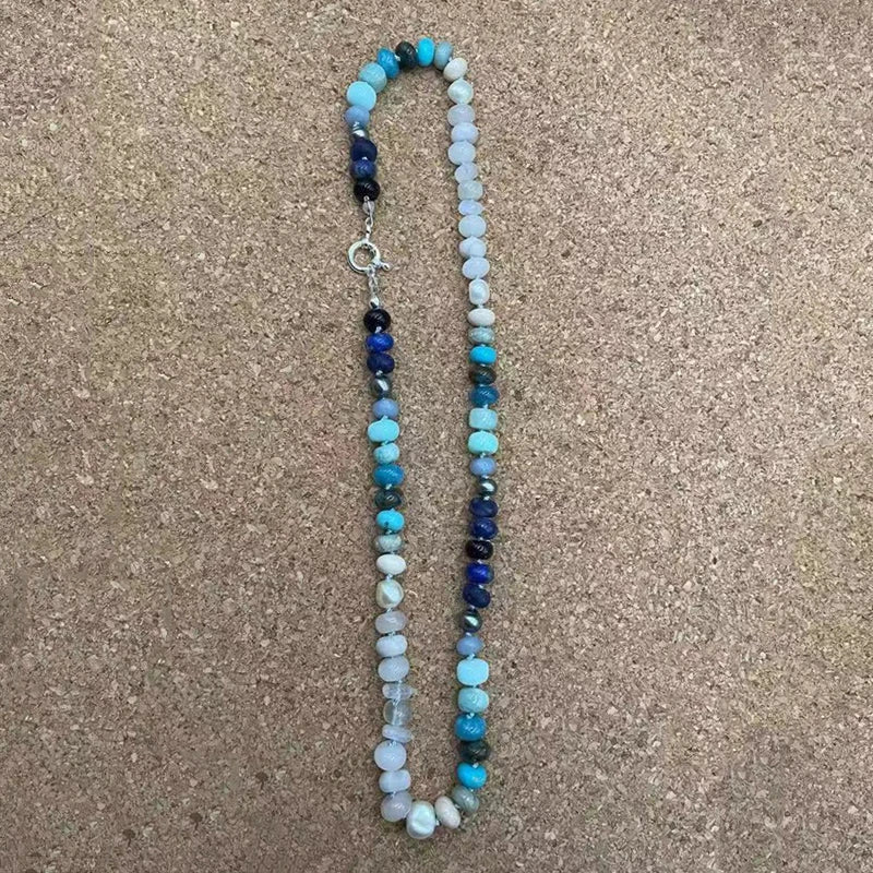 Braided Rope Knots Chalcedony Lapis Lazuli Amazonite Necklace