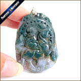 Hand Carved Brave Troops Green Agate Stone Pendant Necklace for Boys