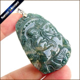 Green Agate Stone Pendant Necklace for Boys