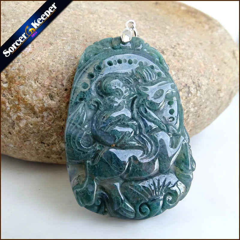Green Agate Stone Pendant Necklace for Boys