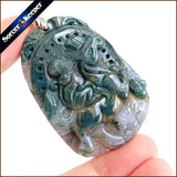 Hand Carved Brave Troops Green Agate Stone Pendant Necklace for Boys