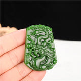 Hand Carved Dragon Green Jade Pendant Necklace Charm Jadeite Jewellery