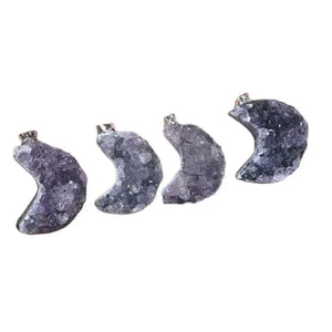 Natural Amethyst Cluster Crystal Moon Pendant for Healing