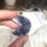 Natural Amethyst Cluster Crystal Moon Pendant for Healing