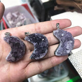 Natural Amethyst Cluster Crystal Moon Pendant for Healing