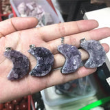 Natural Amethyst Cluster Crystal Moon Pendant for Healing