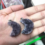 Natural Amethyst Cluster Crystal Moon Pendant for Healing