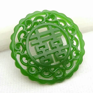 Hand-Carved Green Jade Pendant Necklace Chinese Double-sided Charm Amulet