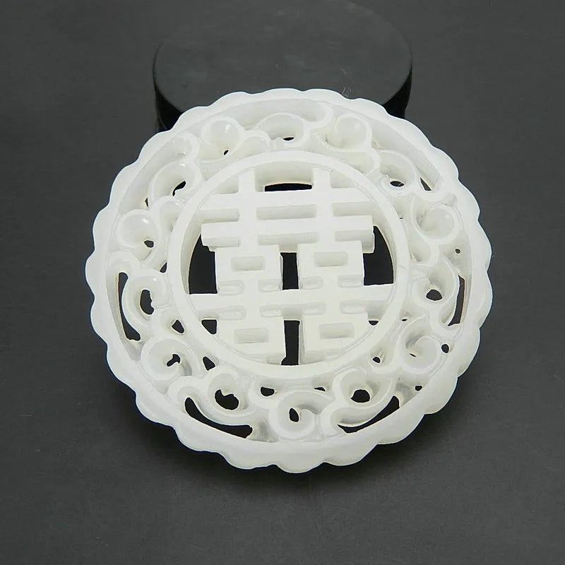 Hand-Carved Green Jade Pendant Necklace Chinese Double-sided Charm Amulet