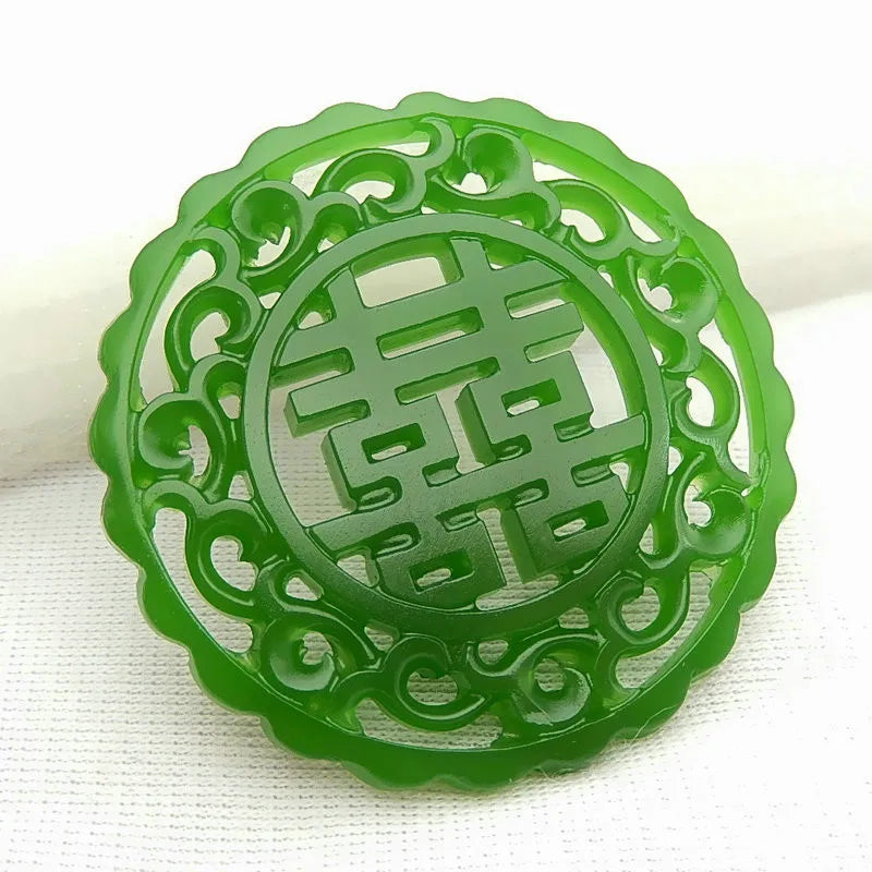 Hand-Carved Green Jade Pendant Necklace Chinese Charm Jadeite Amulet