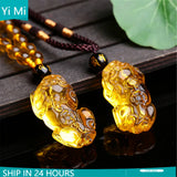 Hand Carved Natural Citrine Pixiu Pendant Men Women Bring Wealth