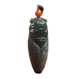 Hand Carved Natural He Tian Jade Cyan Cicada Pendant Beads Necklace