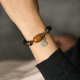 Hand Carved Strip Ebony Vintage Copper Bracelet Wood Jewelry