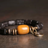 Hand Carved Strip Ebony Vintage Copper Bracelet Wood Jewelry