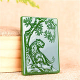Hand-Carved Tiger Green Jade Pendant Necklace Chinese Amulet
