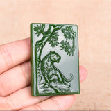 Hand-Carved Tiger Green Jade Pendant Necklace Chinese Amulet