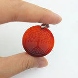Hand Carved Tree of Life Crystal Coin Pendant Healing Reiki Tiger Eye Stone