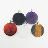 Hand Carved Tree of Life Crystal Coin Pendant Healing Reiki Tiger Eye Stone