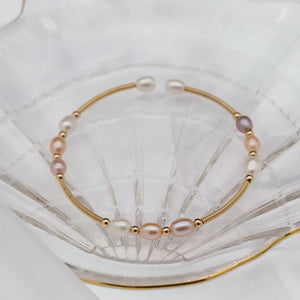 Hand Crafted Rice Pearl Beaded Cuff Bangle Bracelet
