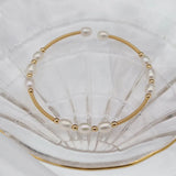 Hand Crafted Rice Pearl Beaded Cuff Bangle Bracelet