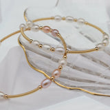 Hand Crafted Rice Pearl Beaded Cuff Bangle Bracelet
