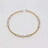 Hand Crafted Rice Pearl Beaded Cuff Bangle Bracelet