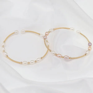 Hand Crafted Rice Pearl Beaded Cuff Bangle Bracelet