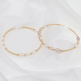 Hand Crafted Rice Pearl Beaded Cuff Bangle Bracelet