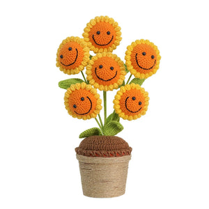 Hand Crochet Knitting Wool Smiley Face Sunflower Ornaments