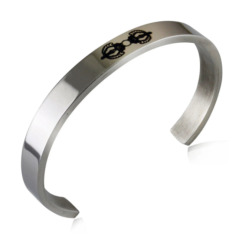 Men's Stainless Steel Hand Cuff Bracelet Vajra Scripture