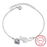 925 Silver Crystal Cat Bracelet Sweet Moonstone Jewelry SB119