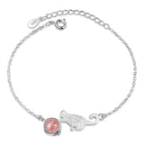 925 Silver Crystal Cat Bracelet Sweet Moonstone Jewelry SB119