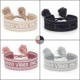 Hand Embroidered Tassel Letter Vibes Braided Bracelet