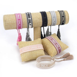 Hand Embroidered Tassel Letter Vibes Braided Bracelet