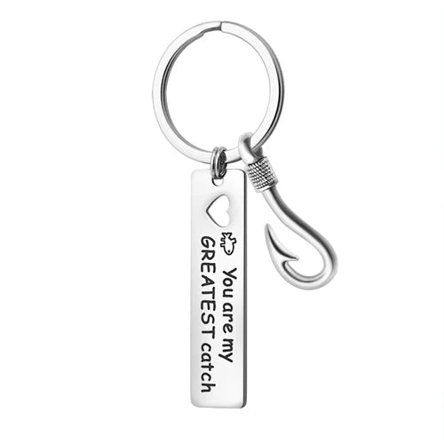 Hand-Engraved My Greatest Catch Hook Keychain Stainless Steel