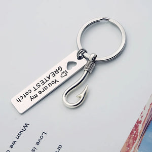 Hand-Engraved My Greatest Catch Hook Keychain Stainless Steel