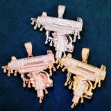 Gun Shape Men Pendant Necklace Chain Micro Pave Zircon Hip Hop Rock