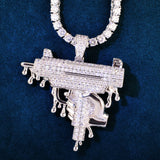Gun Shape Men Pendant Necklace Chain Micro Pave Zircon Hip Hop Rock