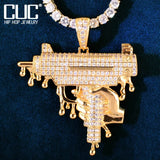 Gun Shape Men Pendant Necklace Chain Micro Pave Zircon Hip Hop Rock
