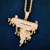 Gun Shape Men Pendant Necklace Chain Micro Pave Zircon Hip Hop Rock