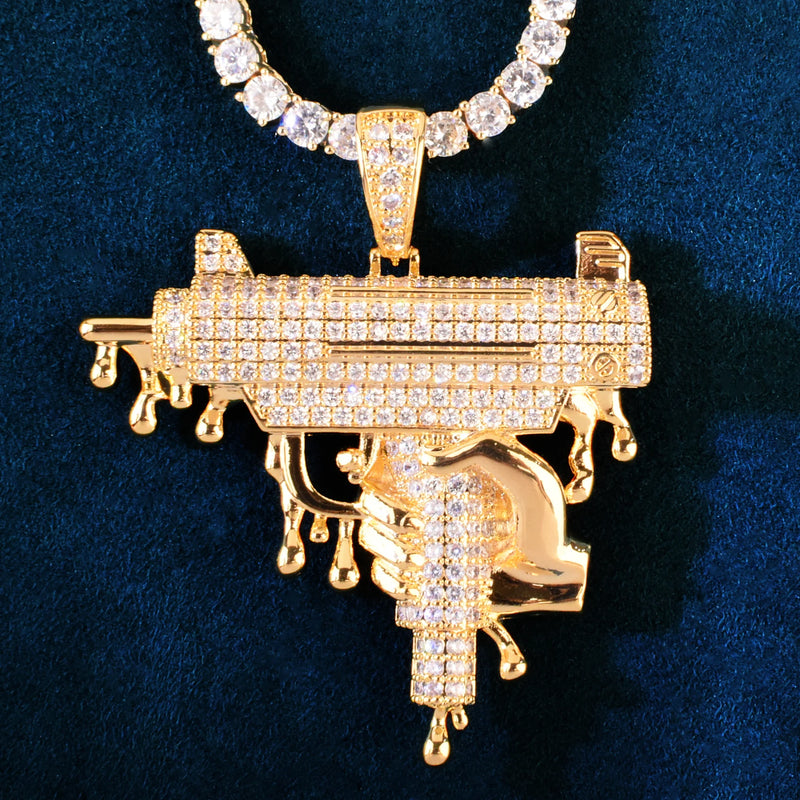 Gun Shape Men Pendant Necklace Chain Micro Pave Zircon Hip Hop Rock